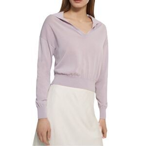 Theory Cotton Blend Polo Sweater Lavender V Neck Knit Top Size S